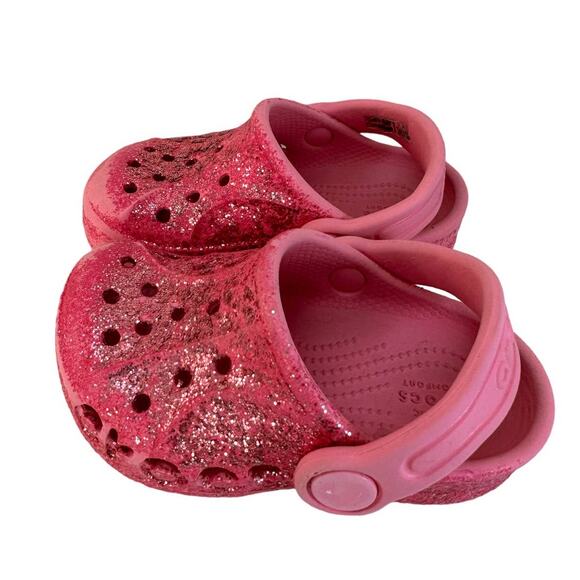 Crocs kids glitter pink size Childs 5 Great Used Condition - Picture 9 of 12